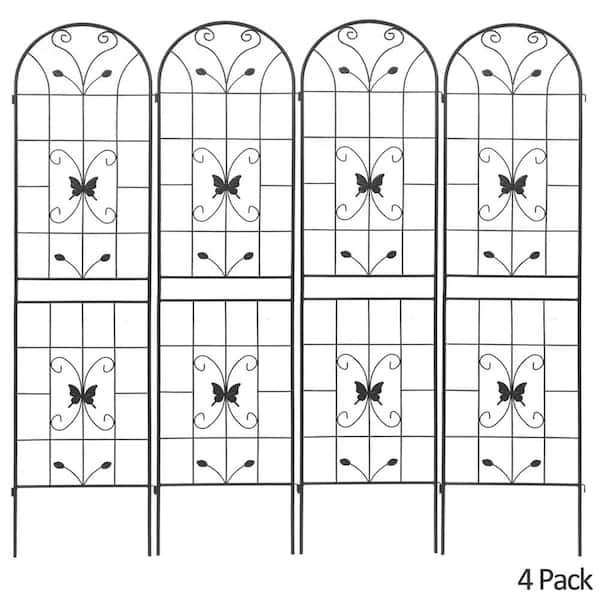 ToolCat 86.7 in. x 19.7 in. Metal Garden Trellis Rustproof Outdoor Flower Support for Climbing Plants, Black (4-Pack)