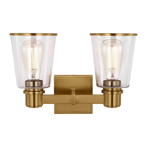 Generation Lighting Alessa 13.625 in. W x 9.375 in. H 2-Light Burnished Brass Dimmable Transitional Vanity Light with Clear Glass Shades