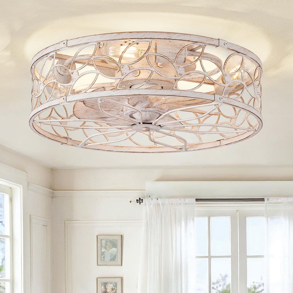 18 in. Indoor Elegant White Gold Quiet Flush Mount Caged Ceiling Fan with Remote Control Included price history on PriceWatchPro