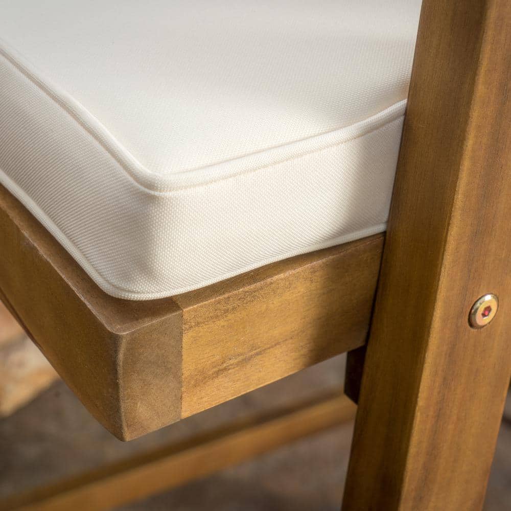 Acacia Wood Bar Height Armchairs with Cream Cushions, Set of 4