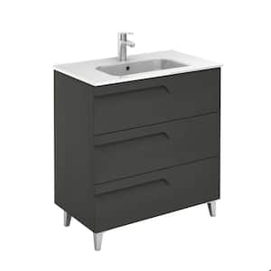 Vitale 32 in. W x 18 in. D 3-Drawers Vanity in Grey Nature with White Basin