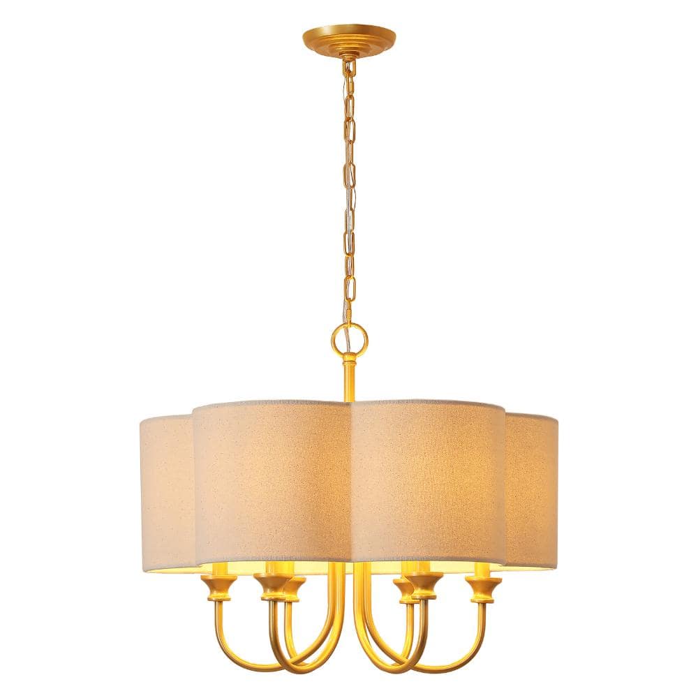 23.62 in. 6-Light White and Gold Adjustable Chandelier with Fabric Shade price history on PriceWatchPro