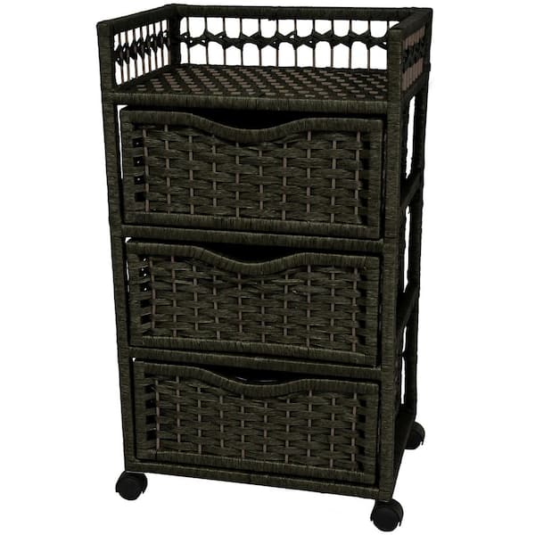 Oriental Furniture 3-Drawer Black Wheeled Natural Fiber Trunk