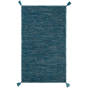 Montauk Blue/Black Doormat 2 ft. x 4 ft. Solid Color Striped Area Rug