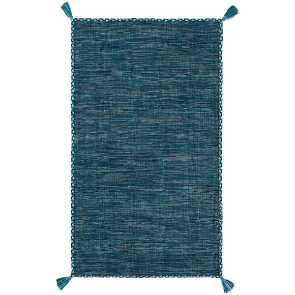 SAFAVIEH Montauk Blue/Black Doormat 2 ft. x 4 ft. Solid Color Striped Area Rug
