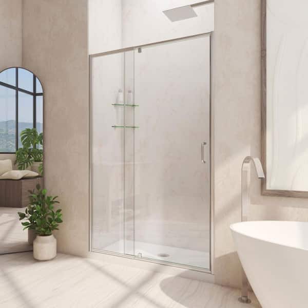 DreamLine Flex 44-48 in. W x 72 in. H Semi-Frameless Pivot Shower Door in Brushed Nickel
