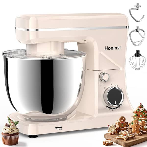 6 Qt. 10-Speed in Beige Stand Mixer with 8-in-1 Splash Cover and Tilt-Head Design