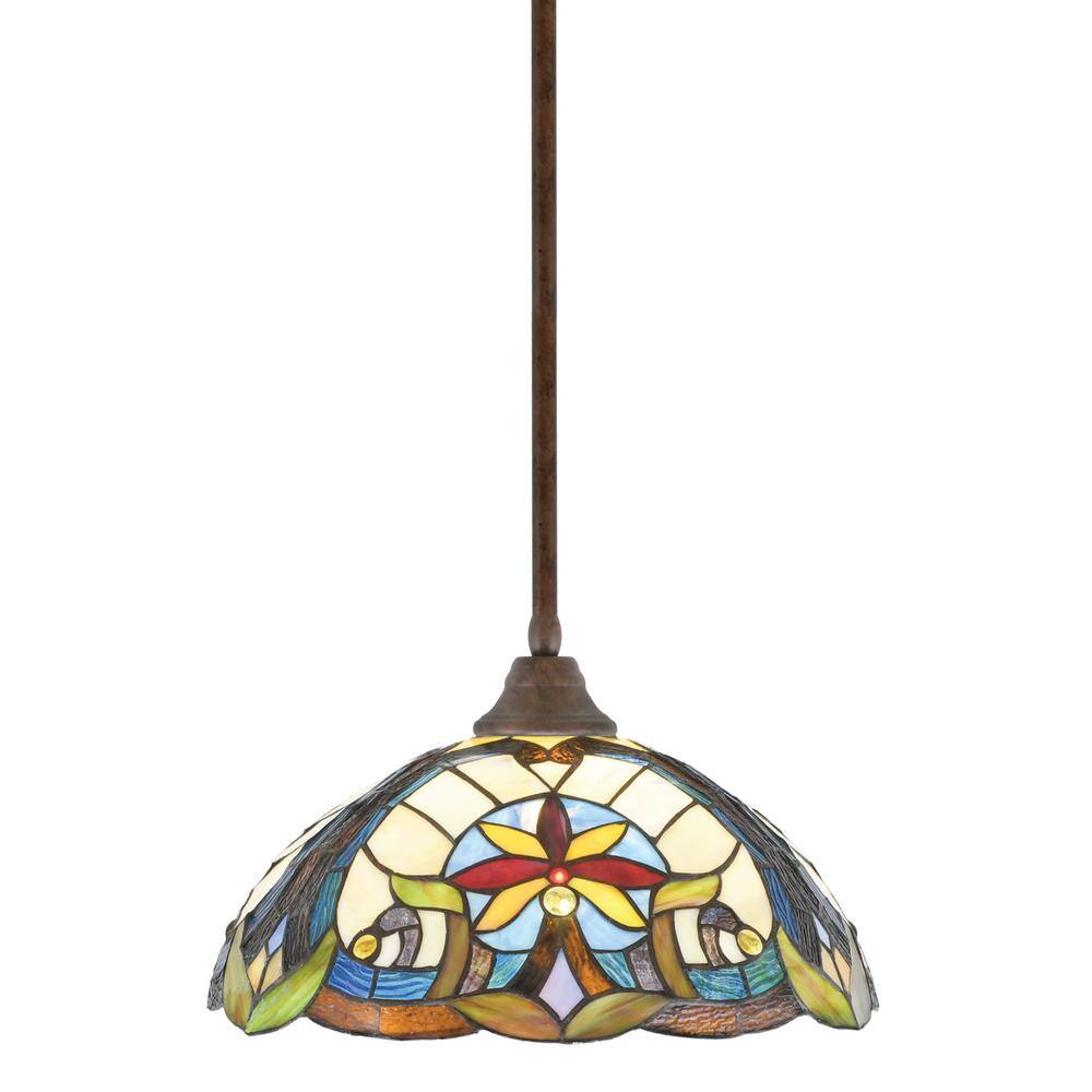 Sparta 100-Watt 1 Light Bronze Shaded Pendant Light with 16 in. Earth Star 