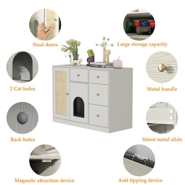 FUFU&GAGA 6 in 1 Wooden Cat Hidden Litter Box with Drawer and Shelves, Cat  Litter Box Enclosure Furniture with Litter Catcher YLM-AMKF180113-01-c -  The Home Depot