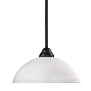 Riviera 1-Light Bronze Billiard Light with Dome Matte Opal Glass Shade with No Bulb Included