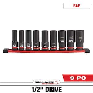 SHOCKWAVE Impact Duty 1/2 in. Drive SAE Deep Well Impact Socket Set (9-Piece)
