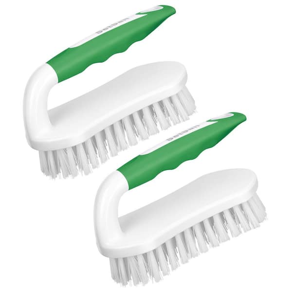 5.9 in. Stiff Bristles Scrub Brushes for Shower, Bathroom, Carpet, Kitchen and Bathtub Scrubber, Green White (2-Pack)