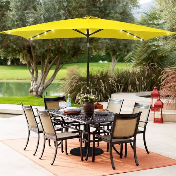 JOYESERY 10 ft. x 6.5 ft. Solar LED Rectangle Market Patio Umbrellas with Solar Lights Tilt Button in Yellow
