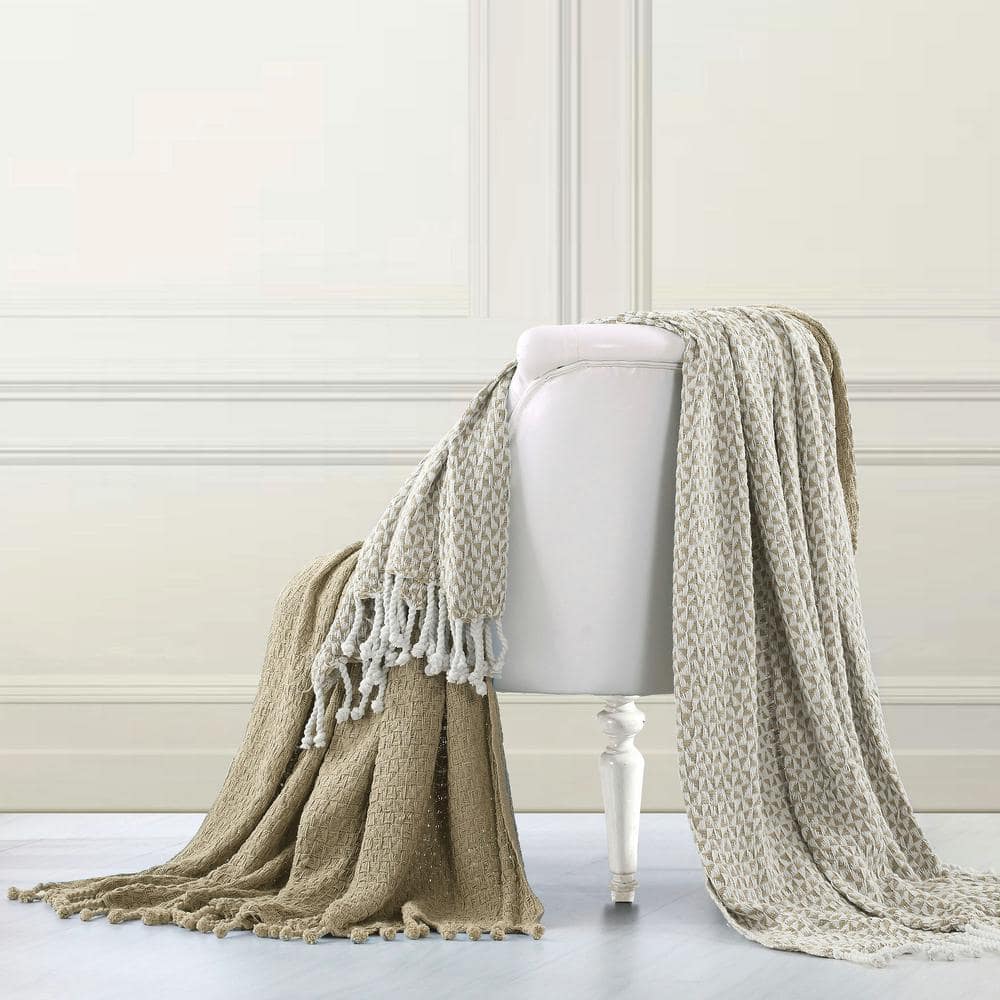 MODERN THREADS Taupe Throw Blanket (Set of 2) 5CTNTRPCIVTST The
