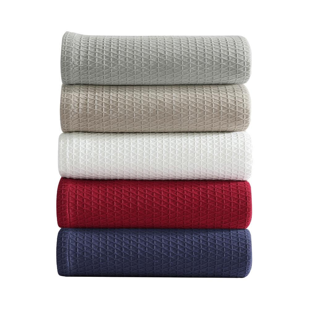 Beige Full Cotton Knitted Reversible Blanket with Textured Accent