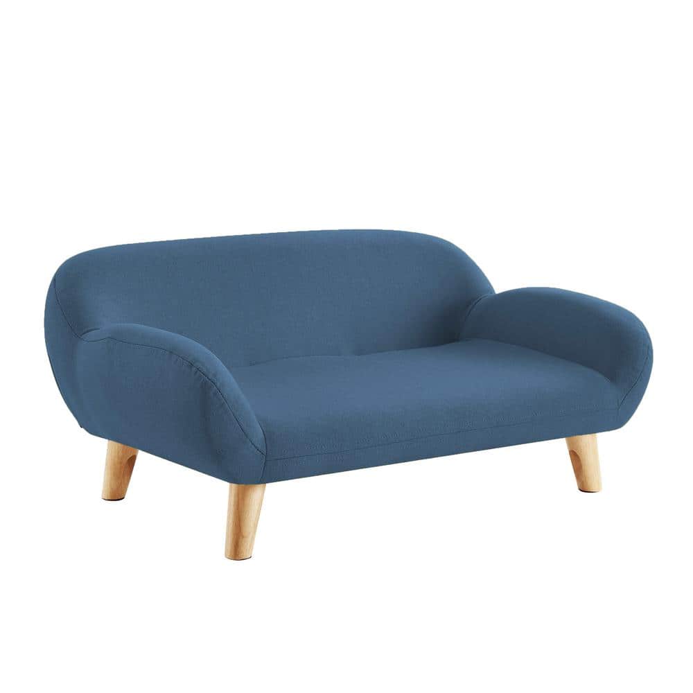 Small Blue Fabric Elevated Pet Sofa with Wooden Legs