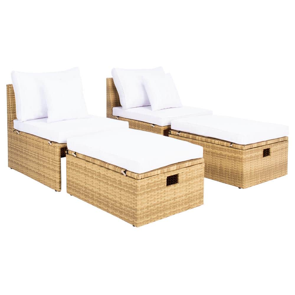 Pramla 3-Person Natural Brown Eucalyptus Outdoor Settee with White Cushions