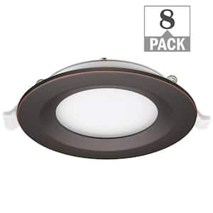 Ultra Slim 4 in. Canless 3000K Adjust Color Temp Integrated LED Recessed Light w/Oil Rubbed Bronze Trim Kit (8-Pack)