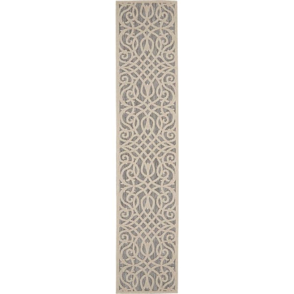 Palamos Gray 2 ft. x 10 ft. Kitchen Runner Geometric Contemporary Indoor/Outdoor Patio Area Rug