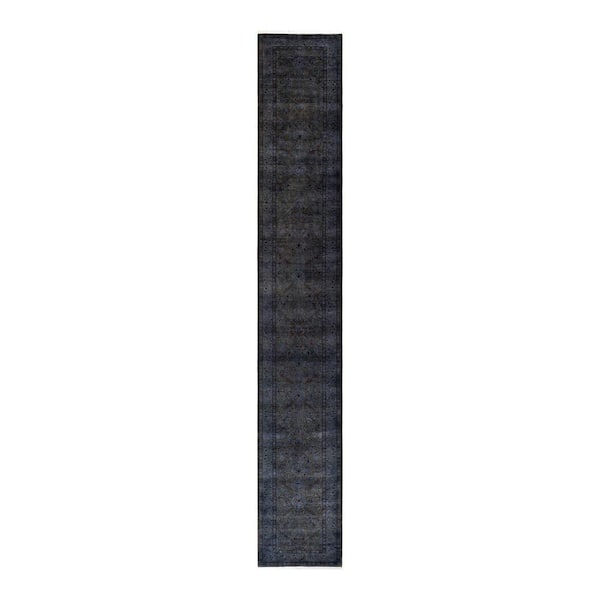 Solo Rugs Gray 2 ft. 8 in. x 18 ft. 10 in. Fine Vibrance One-of-a-Kind Hand-Knotted Area Rug