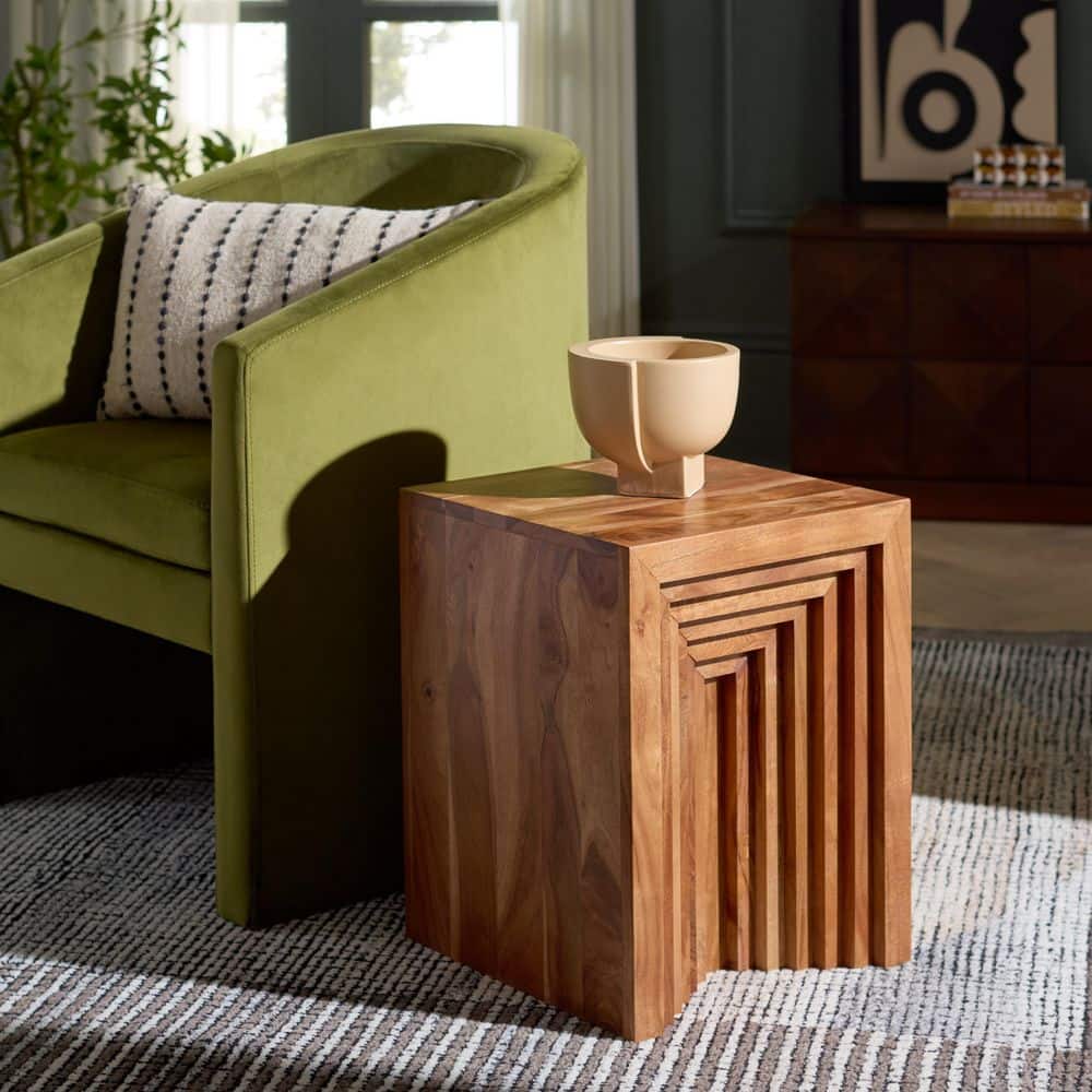 Amabu 14.25 in. Walnut Wood End Table