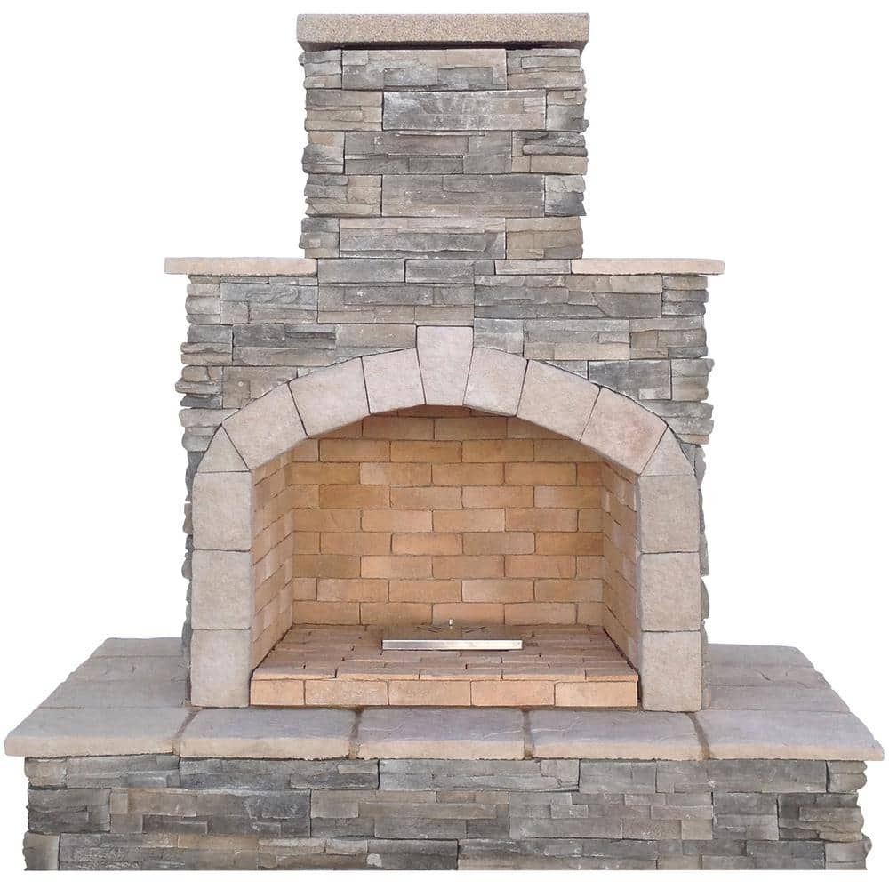 Cal Flame 78 In Stone Veneer Propane Gas Outdoor Fireplace Frp908 3 Na The Home Depot