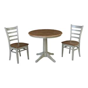 Olivia 3-Piece 36 in. Hickory/Stone Round Solid Wood Dining Set with Emily Chairs