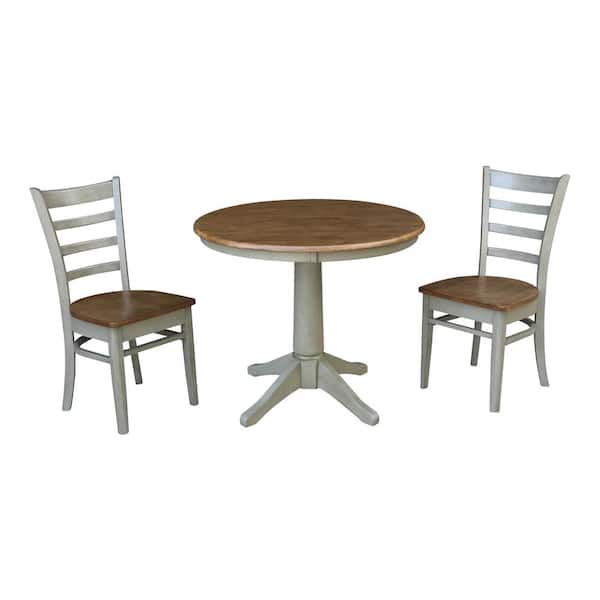 International Concepts Olivia 3-Piece 36 in. Hickory/Stone Round Solid Wood Dining Set with Emily Chairs
