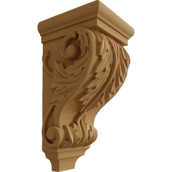 Ekena Millwork 5 in. x 5 in. x 10 in. Unfinished Wood Alder Medium Acanthus Wood Corbel