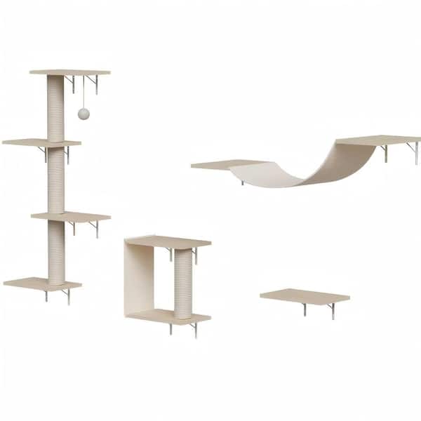 Modern Wall-Mounted Cat Tree Shelf, Scratcher, 4-Pieces