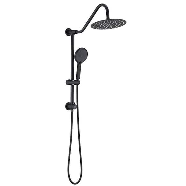 3-spray 10 in. Dual Wall Rain Shower Head and Handheld Shower Head with 2.0 GPM in Matte Black (Not Valve Included)