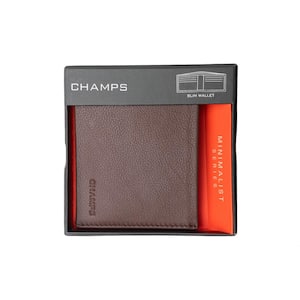 Minimalist Brown Genuine Leather RFID Blocking Slim Wallet Card Holder in Gift Box