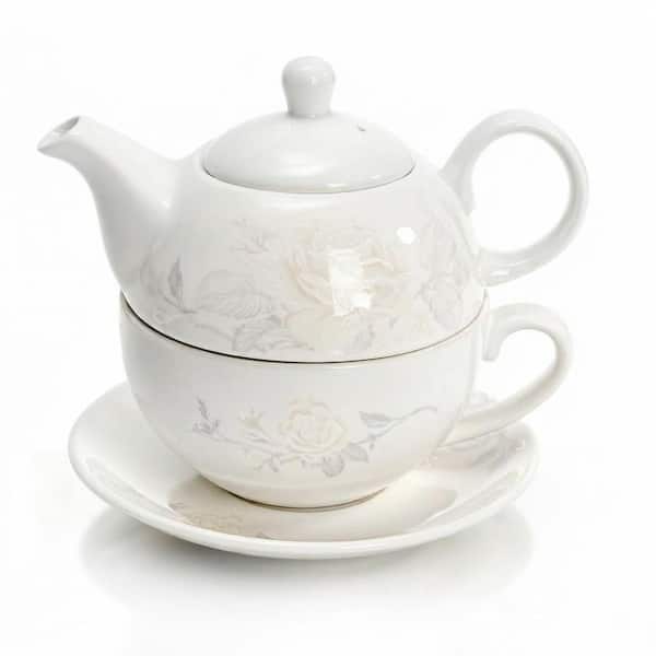 Accent Plate Ceramic Vintage Rose Porcelain 1-Cup Yellow Gold Rim Teapot Set with Saucer Tassel Floral Pattern