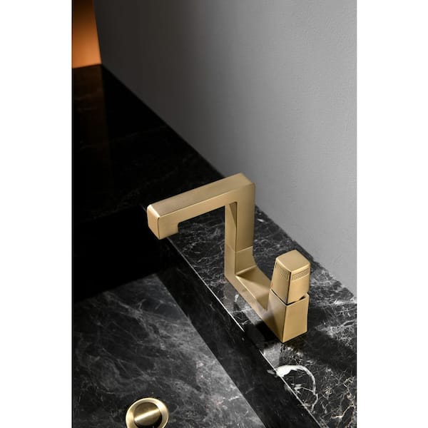 Single Handle Single Hole Bathroom Faucet Sink Faucet with 90° Rotatable Spout in Brushed Gold