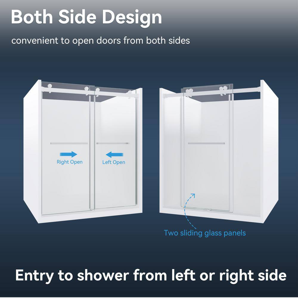 60 in. Frameless Clear Glass Double Sliding Shower Door with Brushed Nickel Hardware