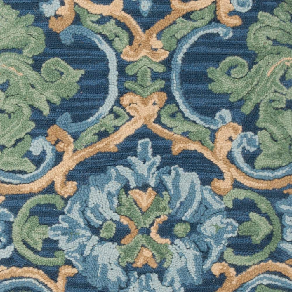 Handmade Blue and Green Floral Wool Runner Rug, 2'3" x 8'