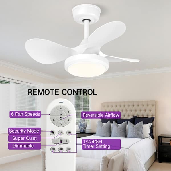 24 in. White Modern Standard Downrod Mount Indoor/Outdoor Ceiling Fan Lamp,Dimmable Integrated LED,Quiet,Remote Included