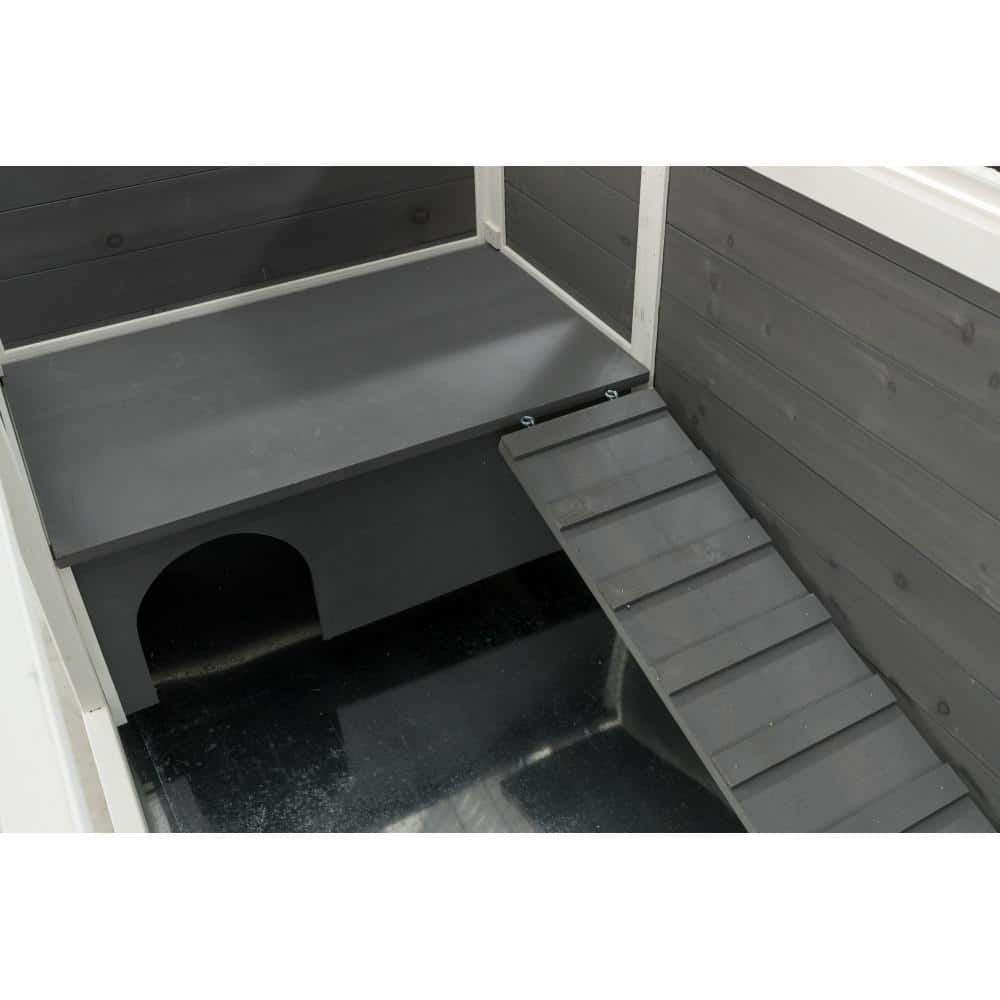 Gray and White Wooden Indoor Guinea Pig Hutch with Wheels