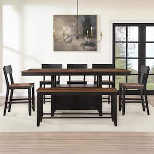 Bermuda 6-Piece Brown Wood Top Counter Height Dining Set with 4-Chairs and Bench