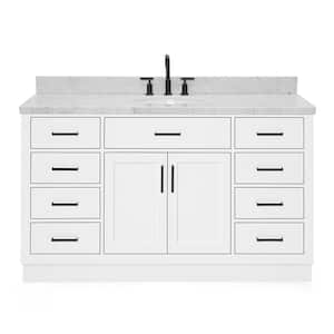 Hepburn 61 in. W x 22 in. D x 36 in. H Bath Vanity in White with White Carrara Marble Vanity Top with White Basin