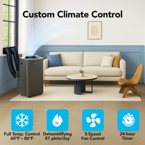 10,000 BTU Inverter Portable Air Conditioner Cools 500 sq. ft. with Dehumidifier, Remote, and Wifi Enabled in Black