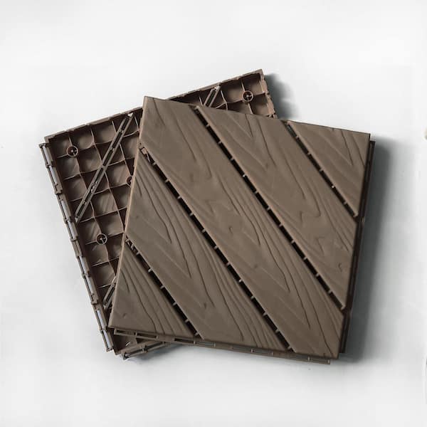 WRIGHTMASTER 1 ft. x 1 ft. Quick Deck Plastic Interlocking Deck Tile in Walnut Diagonal Stripes (35 sq. ft. per Box)
