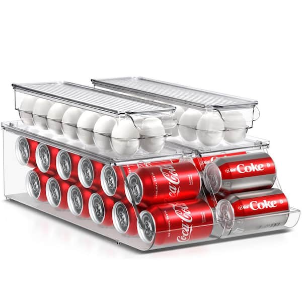 Soda Can Organizer for Refrigerator and Egg Holder for Fridge Set
