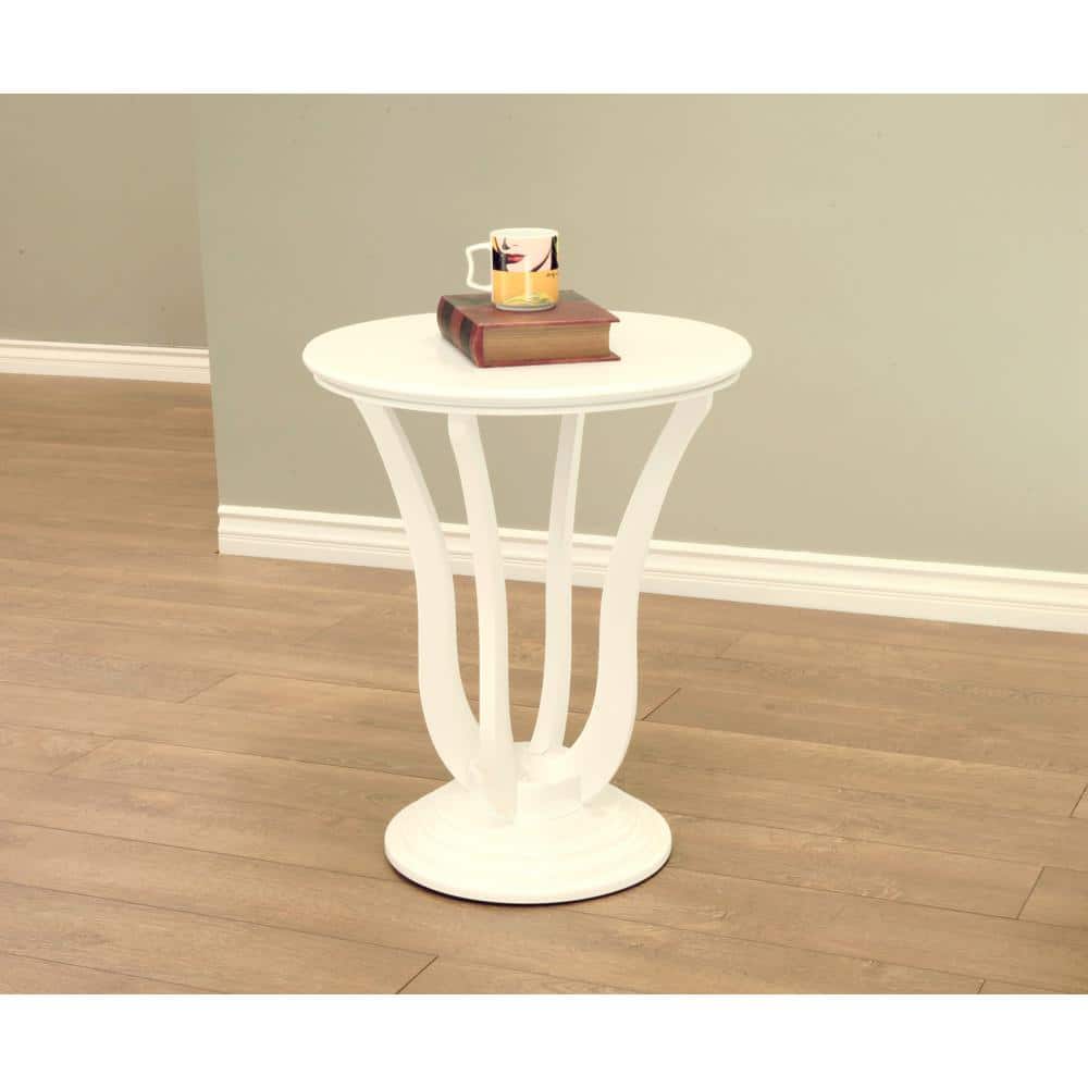 White Round Wood Pedestal End Table