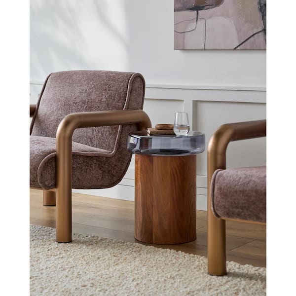Livabliss Abner Modern End Table, Brown/Blue, 20 in. H x 16 in. W x 16 in. D