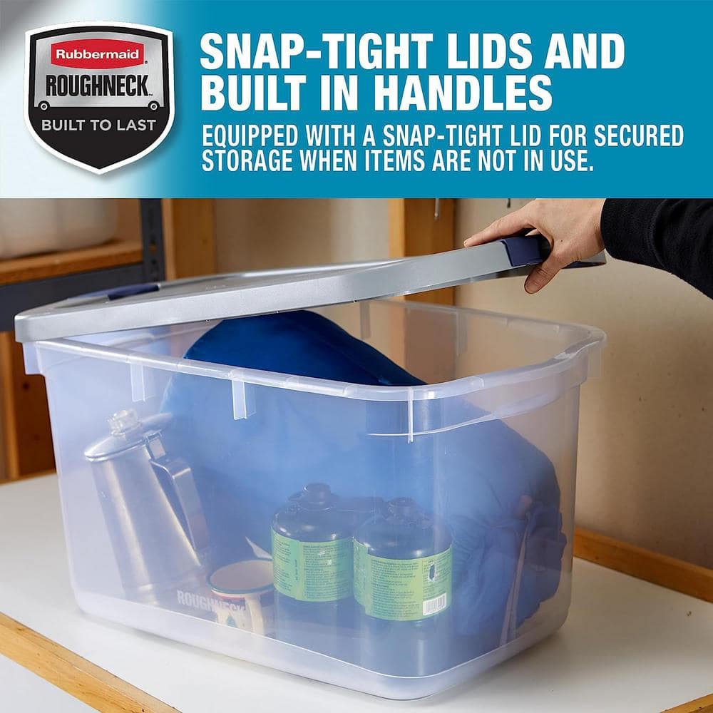 Clear 66 Qt Plastic Stackable Storage Bins with Snap-Tight Lids, 4 Pack