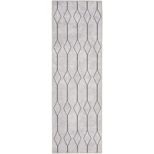 57 Grand Machine Washable Ivory/Grey 2 ft. x 6 ft. Geometric Contemporary Runner Area Rug