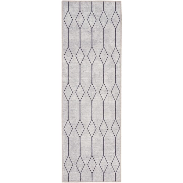 57 GRAND BY NICOLE CURTIS 57 Grand Machine Washable Ivory/Grey 2 ft. x 6 ft. Geometric Contemporary Runner Area Rug
