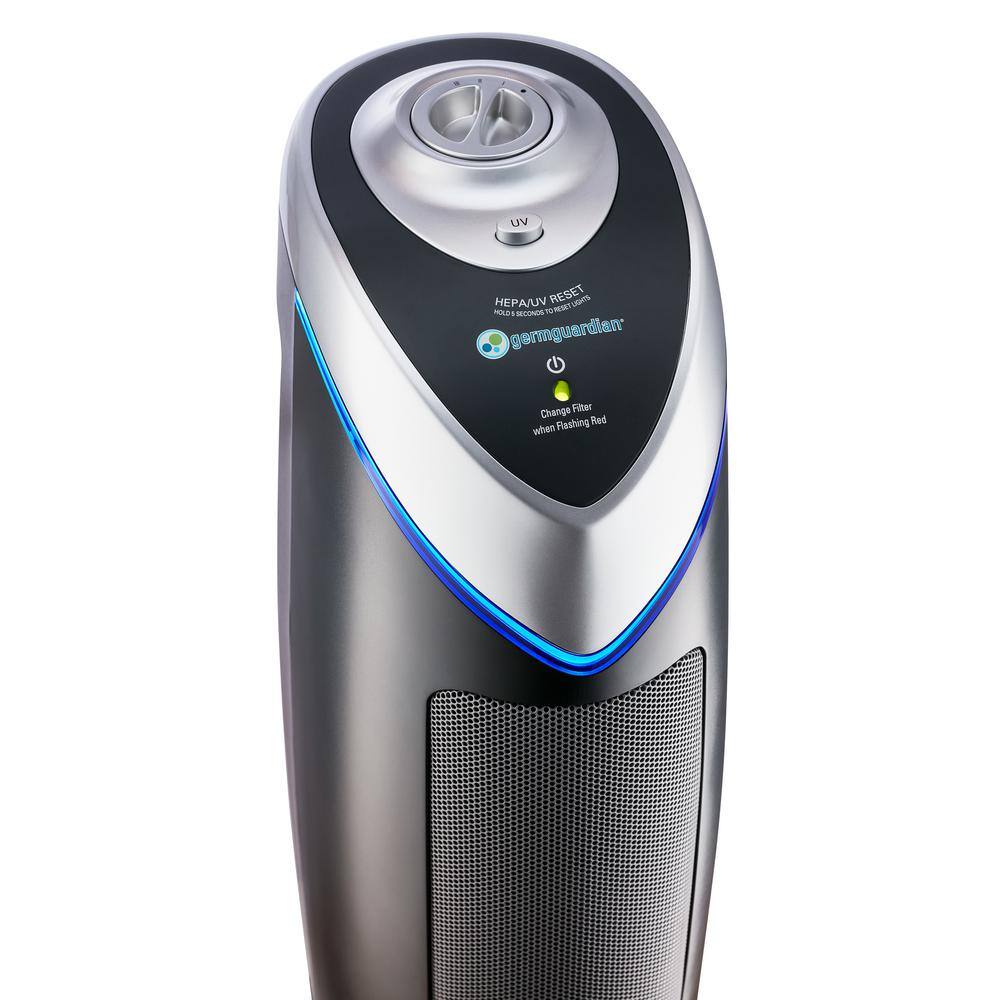 Black and Silver HEPA Tower Air Purifier with UV-C Light