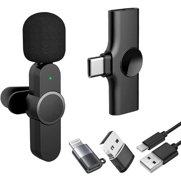 EKIEUDL Wireless Lavalier Microphones, Lapel Clip-on Microphone, for iPhone 15, Smartphone, Laptop, Video Recording in Black